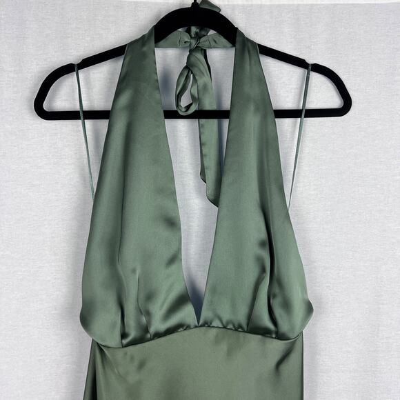 NWT Zara Dress Halter Plunging Mini Satin Effect Green Party Glam Sexy Holiday - Picture 2 of 6